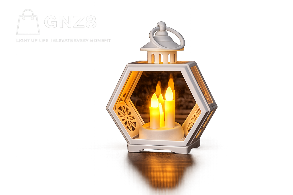 Glowing hexagonal lantern in soft light