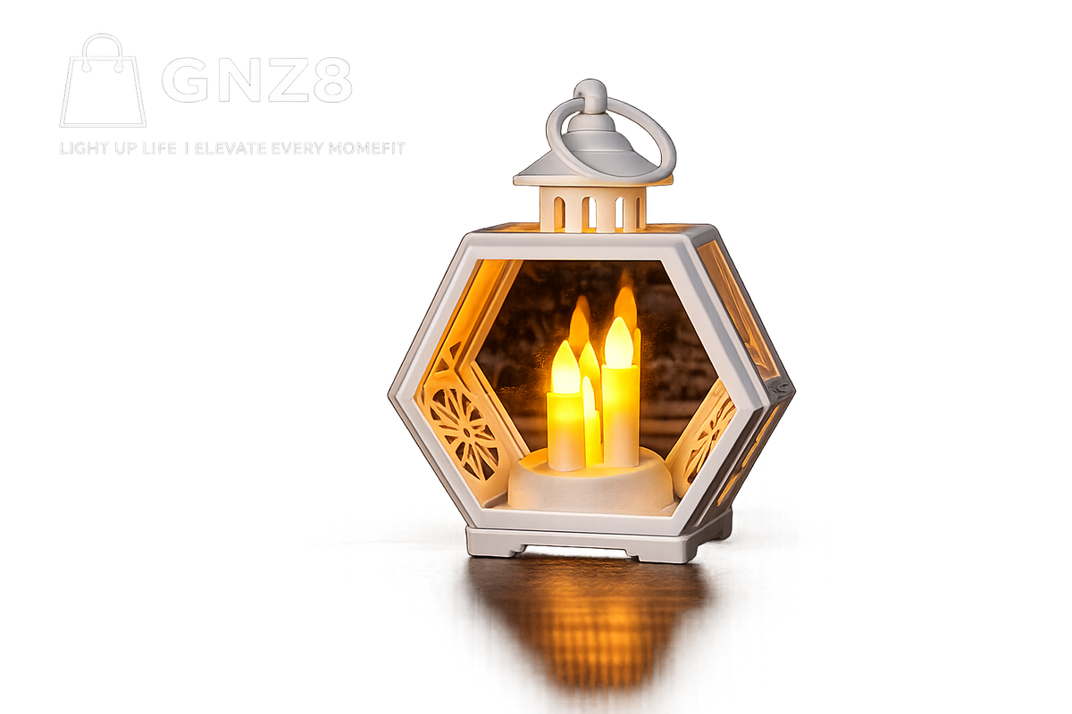 Glowing hexagonal lantern in soft light