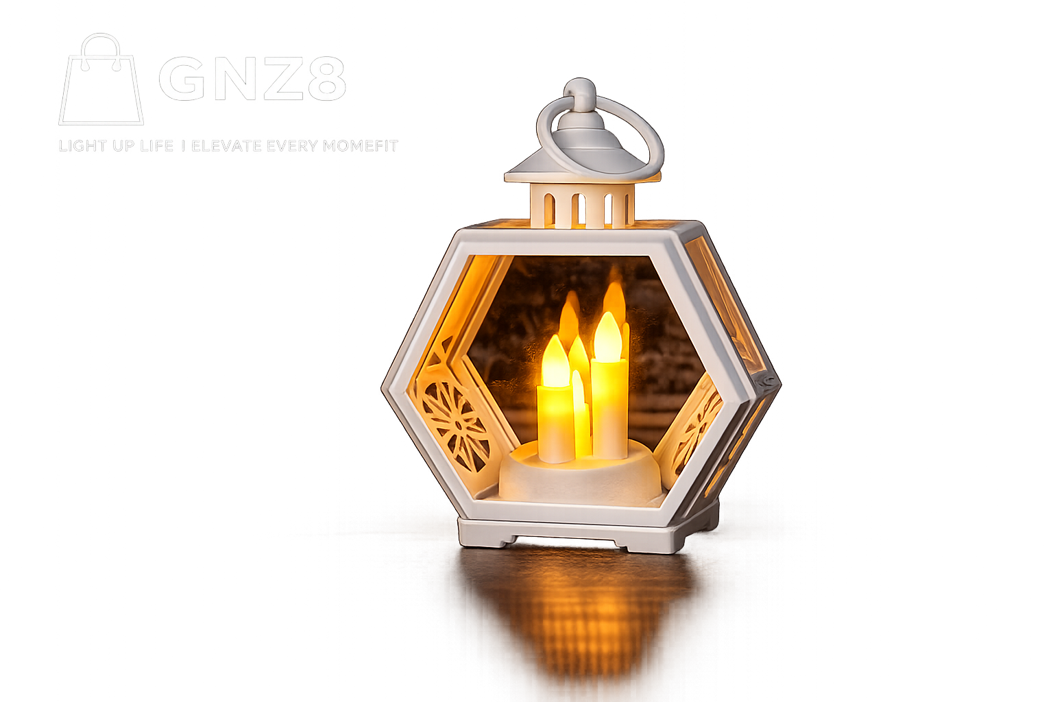 Glowing hexagonal lantern in soft light