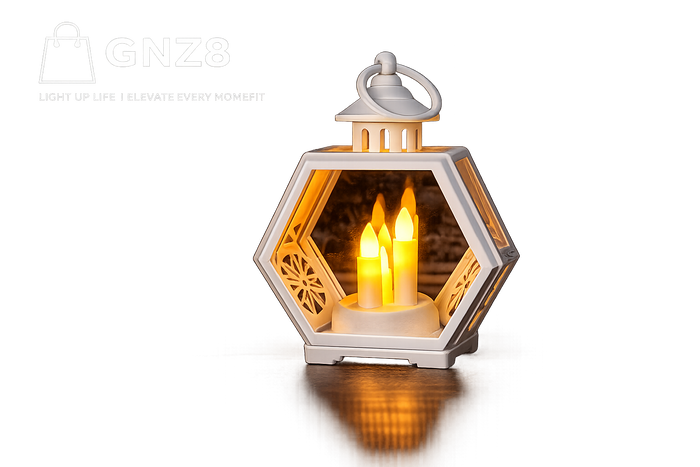 Glowing hexagonal lantern in soft light